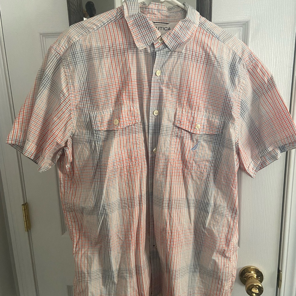 Nautica Men's Plaid Short Sleeve Shirt - Red and Blue
